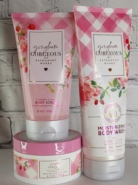 Bath & Body Works Pink Gingham Floral Body Care Trio